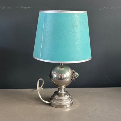 Lampe de table en métal chromé et turquoise - Ref 1305