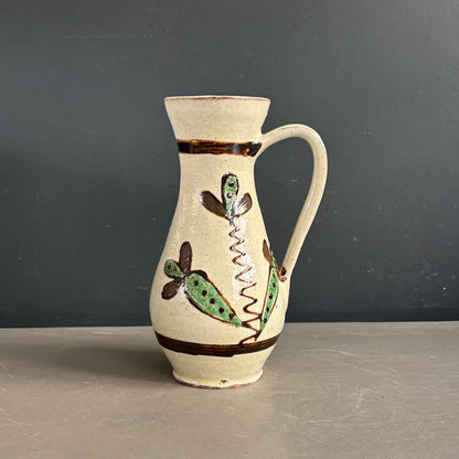 Vase à anse vintage en céramique émaillée à motifs - Ref 1280