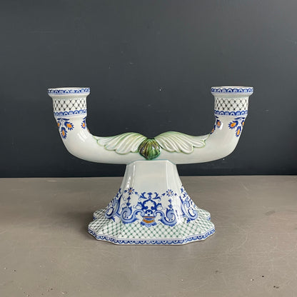 Paire de chandeliers en faïence de Gien - pieds de lampes - Ref 1170