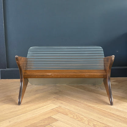 Porte-revues en verre cannelé et bois - années 50 - Ref 1377
