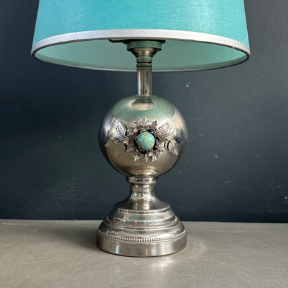 Lampe de table en métal chromé et turquoise - Ref 1305