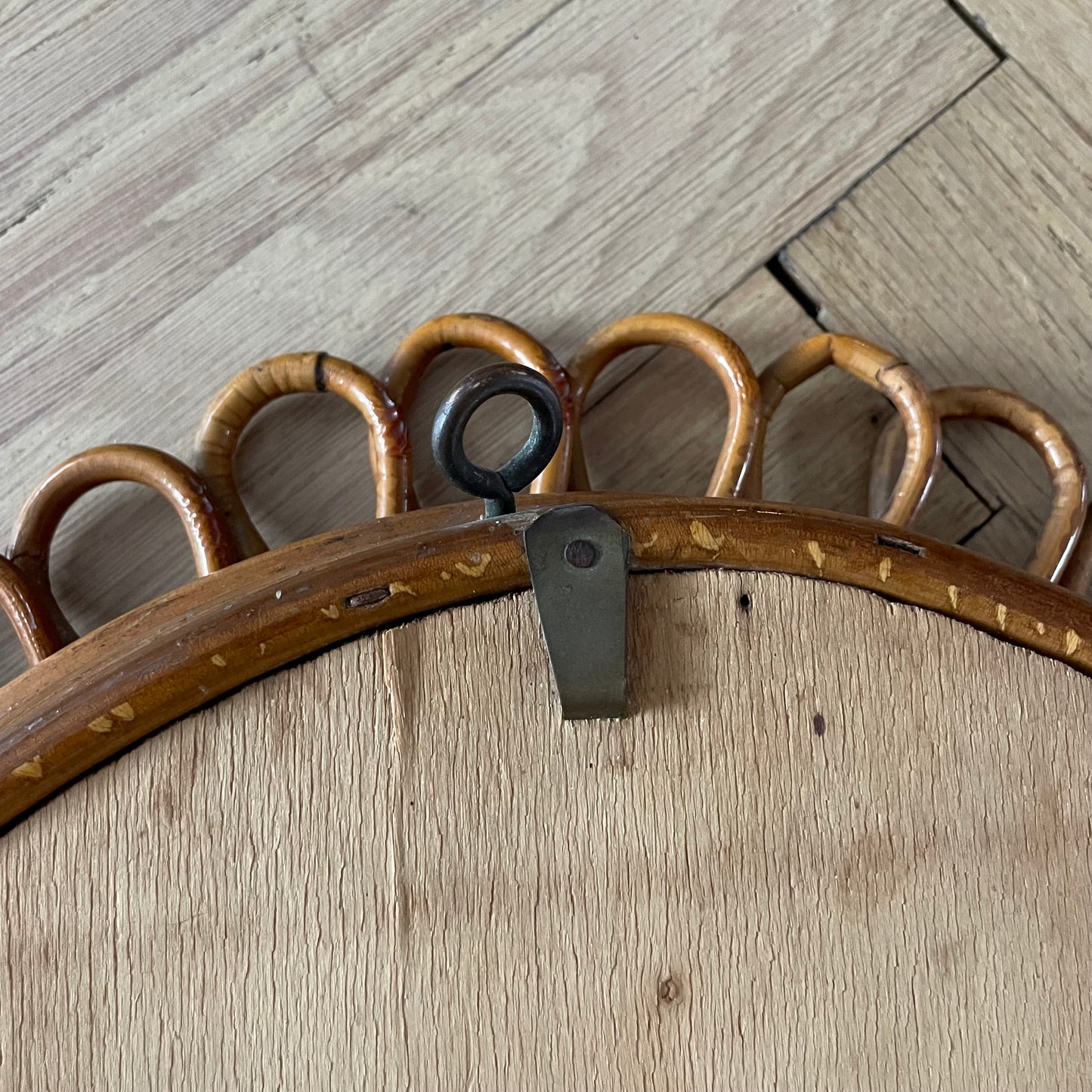 Grand miroir vintage en rotin et bambou - Ref 1211