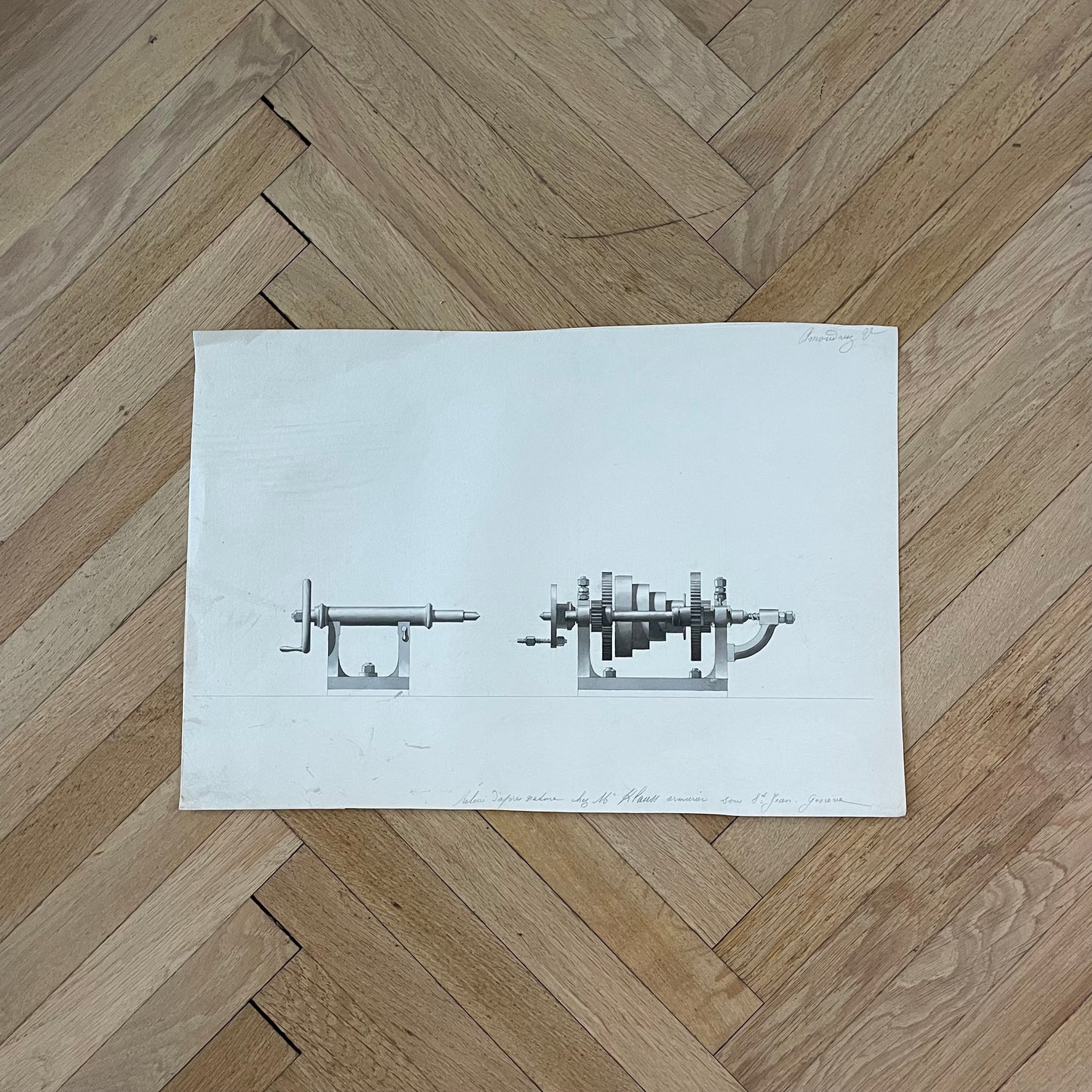 Aquarelle dessin technique tour d’armurier d’après nature signée V. Amoudruz - Ref 1207