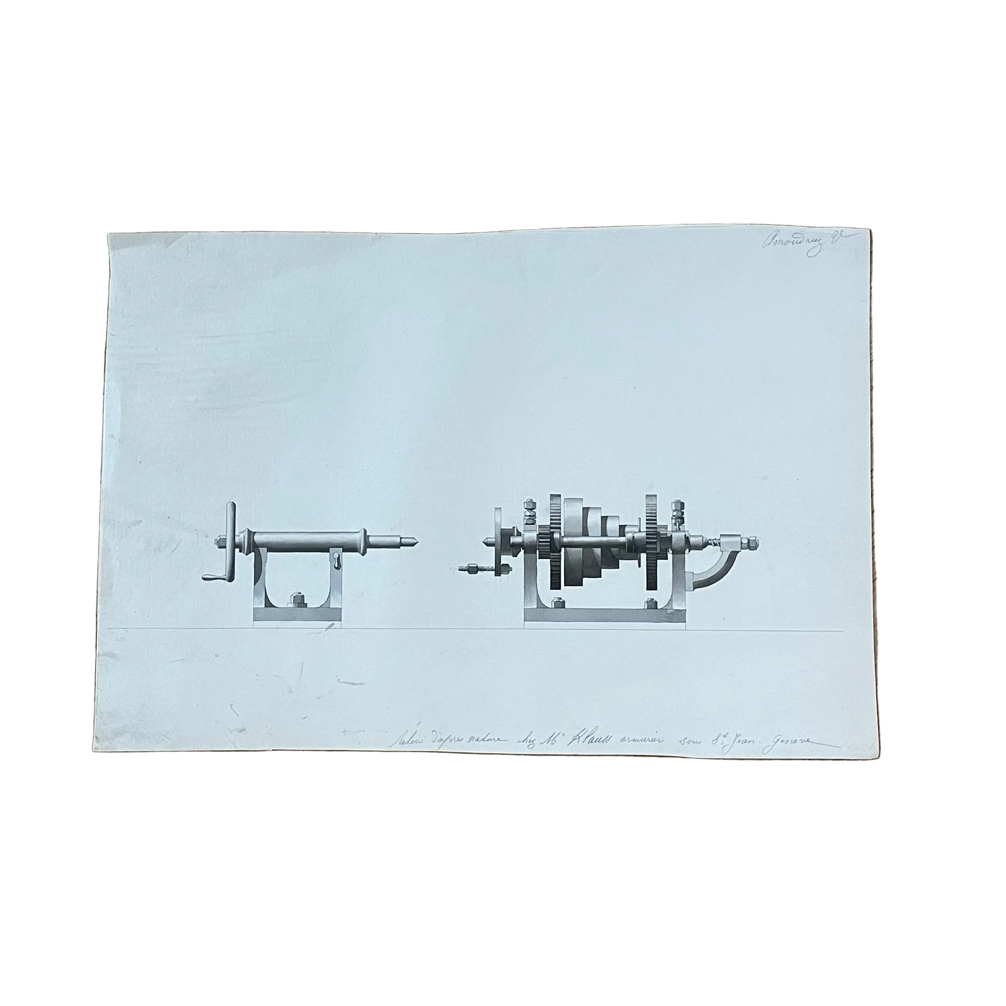 Aquarelle dessin technique tour d’armurier d’après nature signée V. Amoudruz - Ref 1207