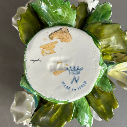 Bougeoir roses en barbotine de porcelaine - Capodimonte Italie - Ref 1378