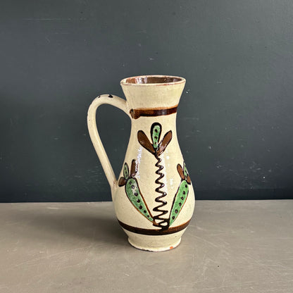Vase à anse vintage en céramique émaillée à motifs - Ref 1280