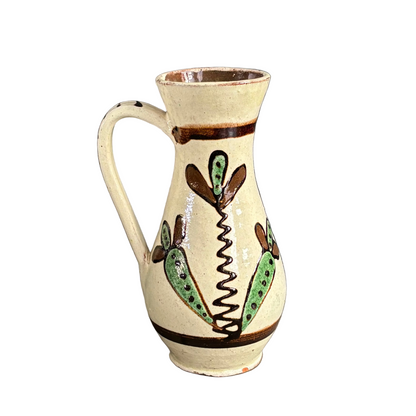 Vase à anse vintage en céramique émaillée à motifs - Ref 1280