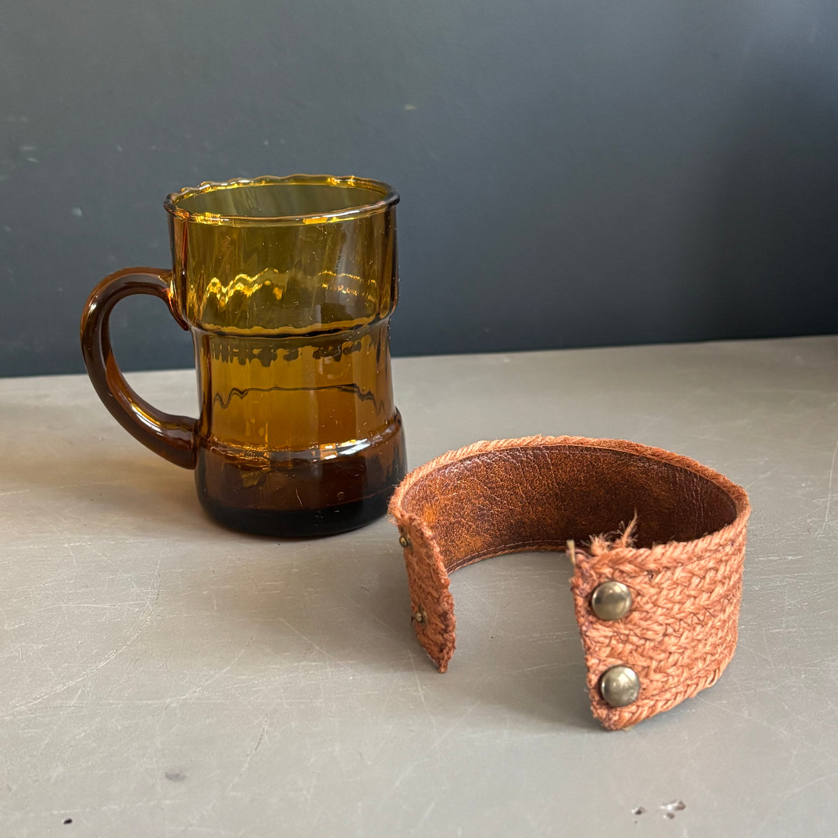 Service à eau en verre ambré texturé, 1 pichet + 5 verres - Ref 1399