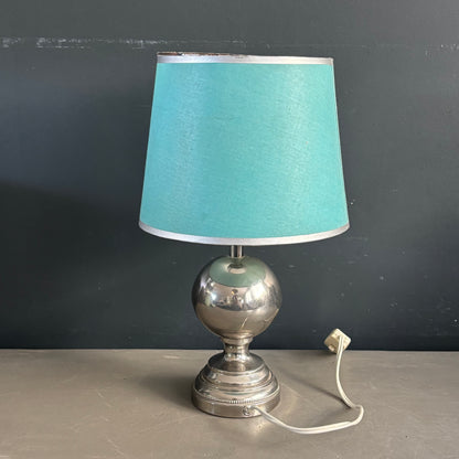 Lampe de table en métal chromé et turquoise - Ref 1305