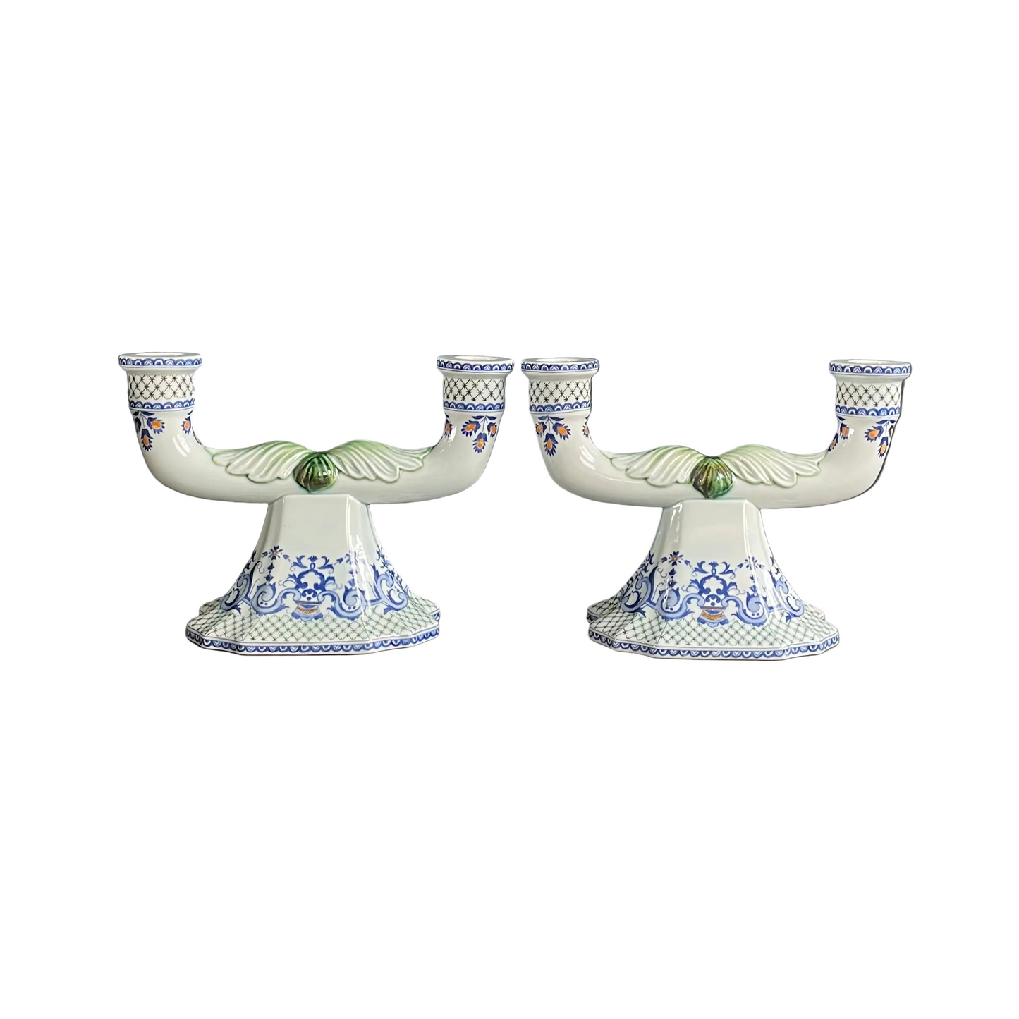 Paire de chandeliers en faïence de Gien - pieds de lampes - Ref 1170