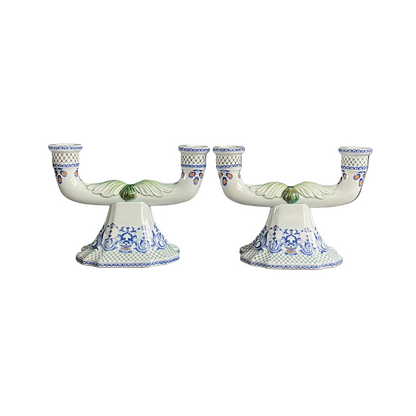 Paire de chandeliers en faïence de Gien - pieds de lampes - Ref 1170