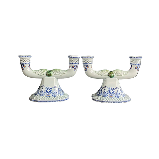 Paire de chandeliers en faïence de Gien - pieds de lampes - Ref 1170