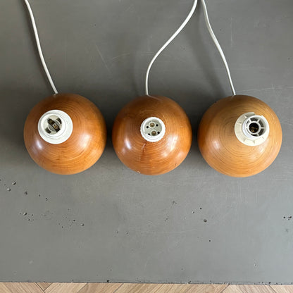 Trio de pieds de lampes forme boule en bois clair - Ref 1236