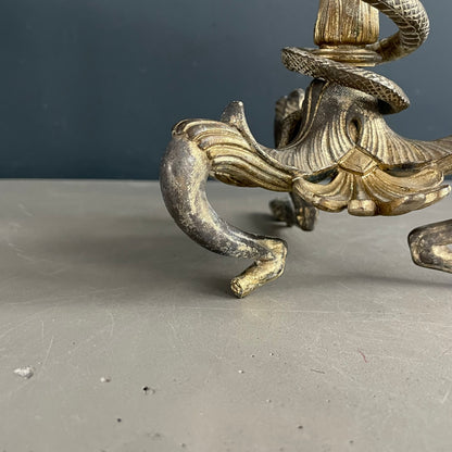 Bougeoir tripode en bronze doré serpent et souris - Ref 1183
