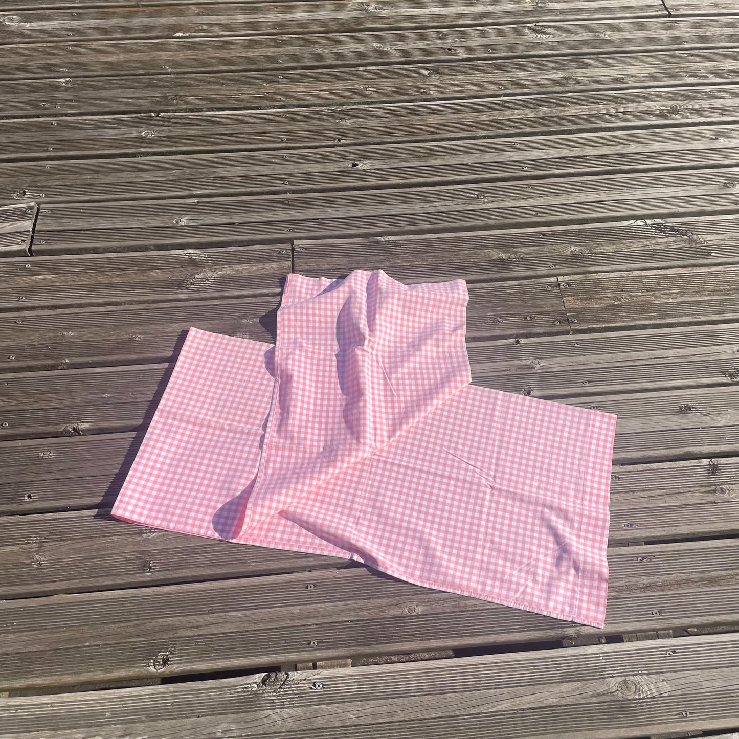 Taie de traversin en coton vichy rose - Ref 1116