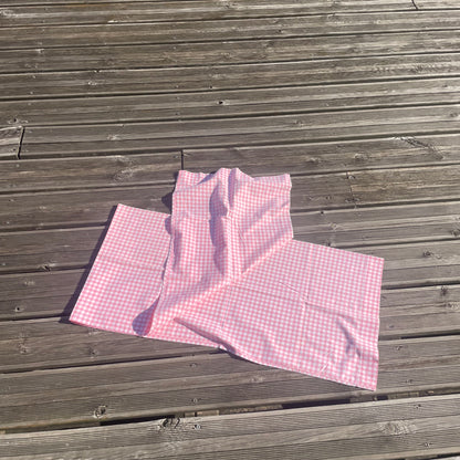 Taie de traversin en coton vichy rose - Ref 1116