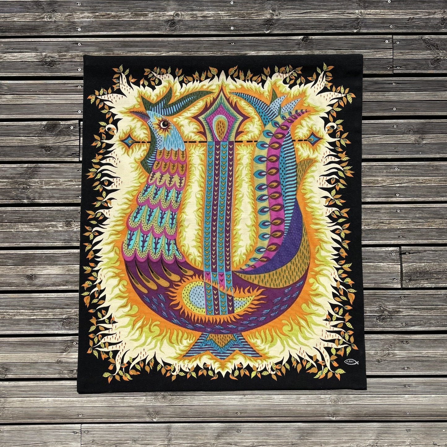 Tapisserie "l’oiseau lyre" de Michèle Ray, n68/100, années 70, Aubusson - Ref 1296