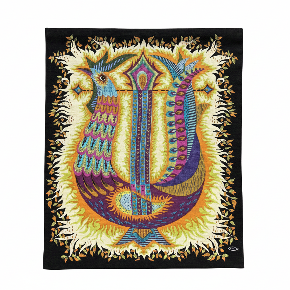 Tapisserie "l’oiseau lyre" de Michèle Ray, n68/100, années 70, Aubusson - Ref 1296