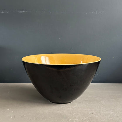Saladier en céramique artisanale émaillé jaune et noir - Ref 1274