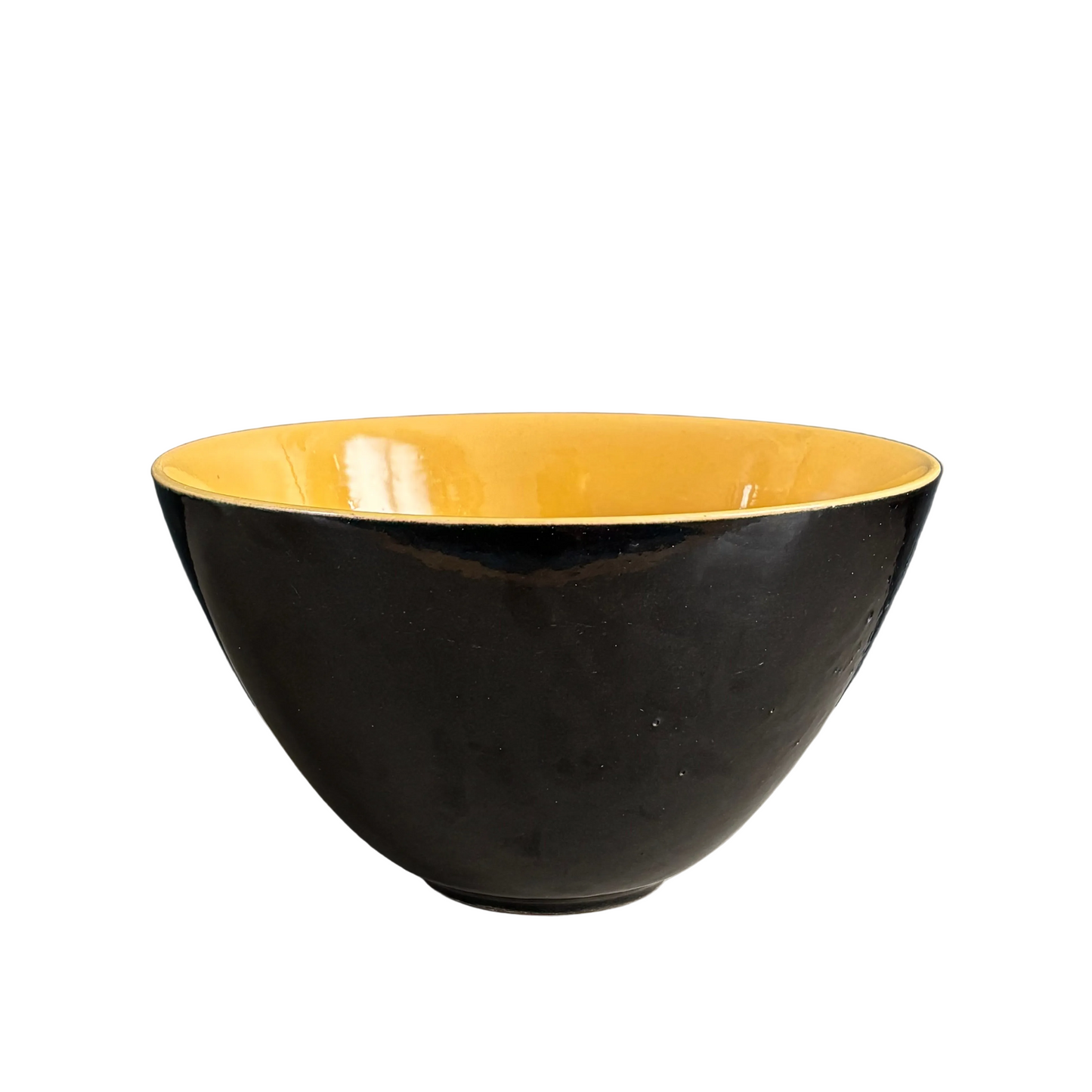 Saladier en céramique artisanale émaillé jaune et noir - Ref 1274