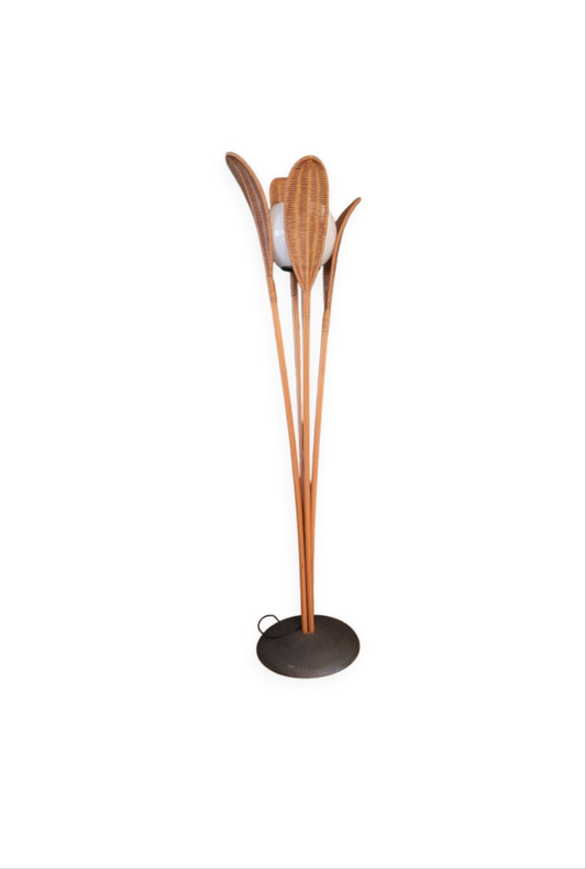 Lampadaire palmier vintage en rotin - Ref 581