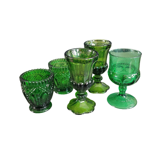 Ensemble de 6 verres en verre moulé vert - Ref 512