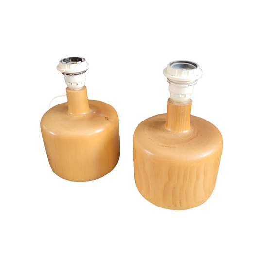 Paire de pieds de lampes en bois clair vintage - Ref 252