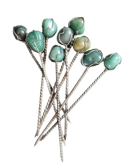 Lot de 9 piques à apéritif en métal et pierres semi-precieuses - Ref 398