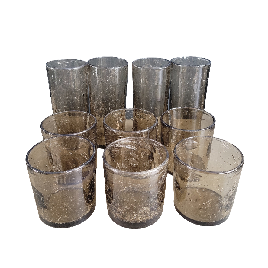 Serie de 10 verres en verre bullé fumé - Ref 499