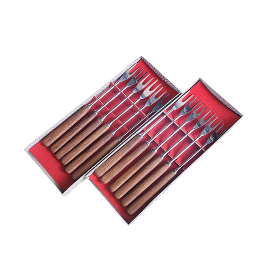 Lot de 12 piques à fondue en teck et Inox - Ref 418