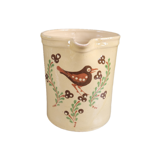 Grand pichet en céramique motif oiseaux peint à la main - Ref 410