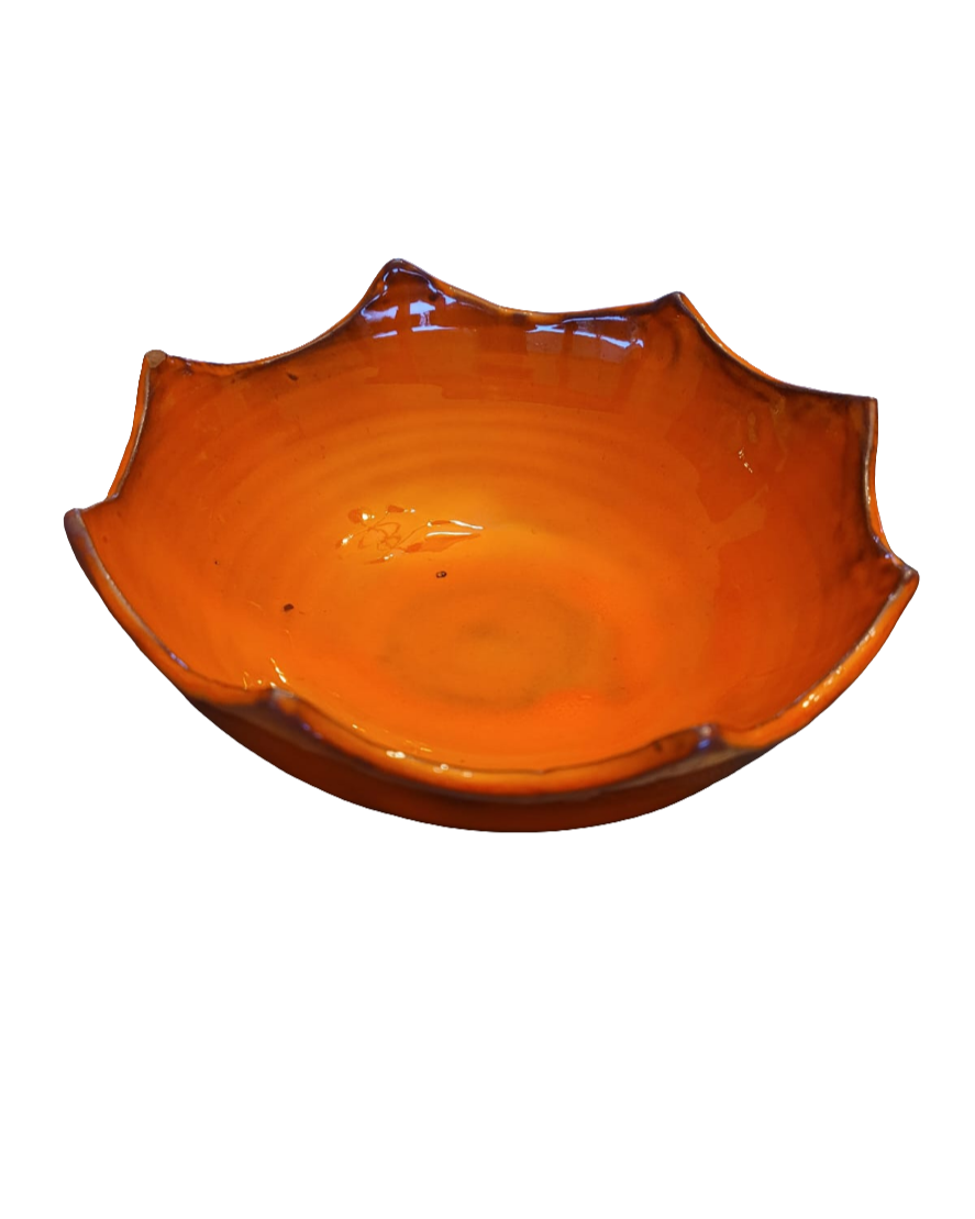 Orange ceramic empty pocket bowl