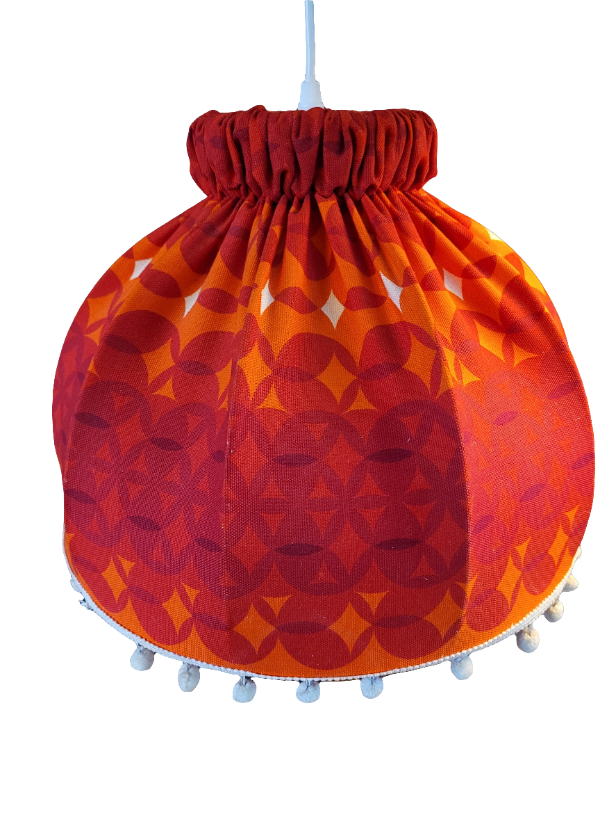 Suspension vintage abat-jour en tissu orange et rouge - Ref 66