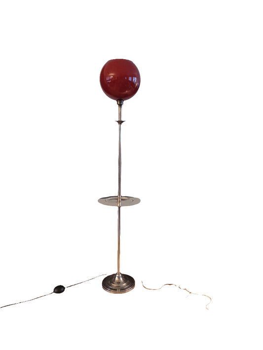 Lampadaire à plateau avec globe en verre opaline - Ref 251