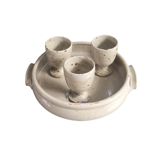 Ensemble 3 mazagrans + 1 plateau en grès Migeon La Borne - Ref 419