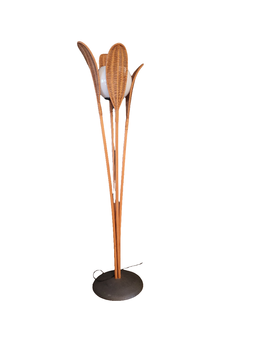 Lampadaire palmier vintage en rotin - Ref 581