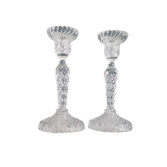Paire de bougeoirs anciens en verre moulé- Ref 388