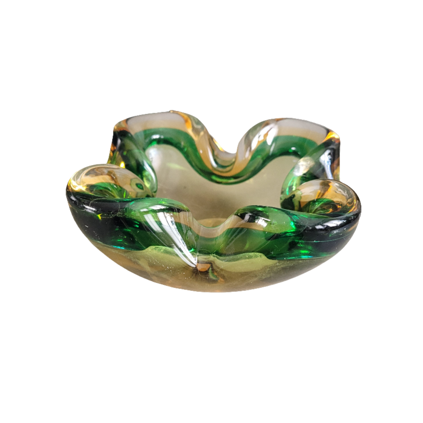 Cendrier carré en verre courbé bicolore- Ref 390