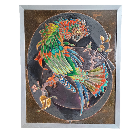 Tableau perroquet émaillé signé René Sigg - Ref 61