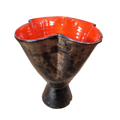 Vase vintage 4 lobes, noir et rouge - Ref 177