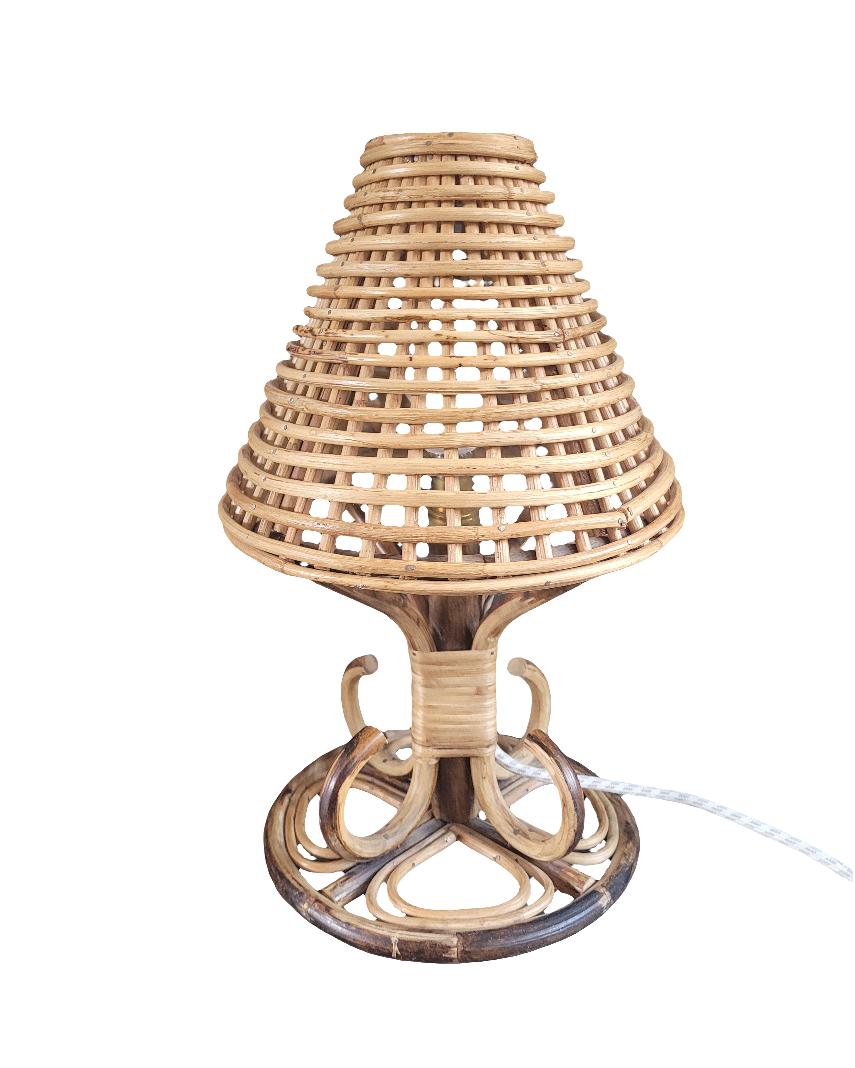 Lampe à poser vintage en bambou et rotin - Ref 780