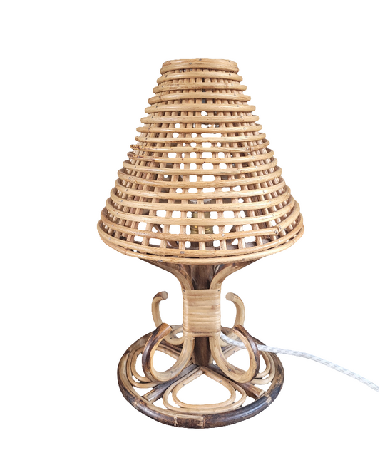 Lampe à poser vintage en bambou et rotin - Ref 780