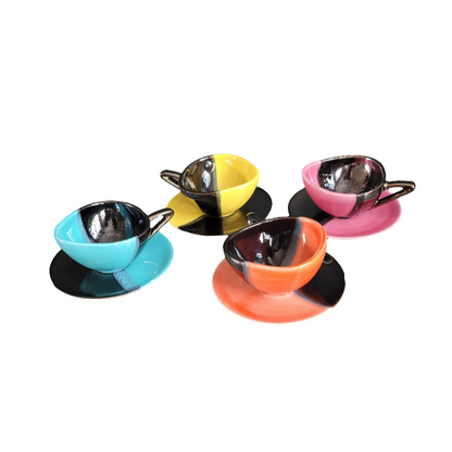 Lot de 4 tasses à café Vallauris avec soucoupes - Ref 386