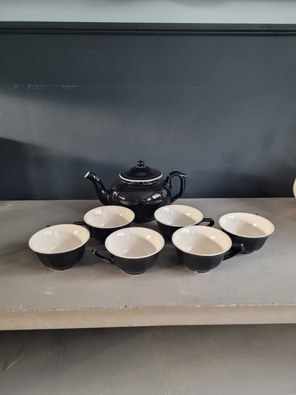Service à café ancien en céramique noir et blanc - Ref 825