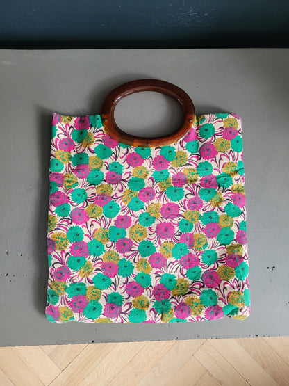 Sac à main vintage en satin et poignées acétate - 546