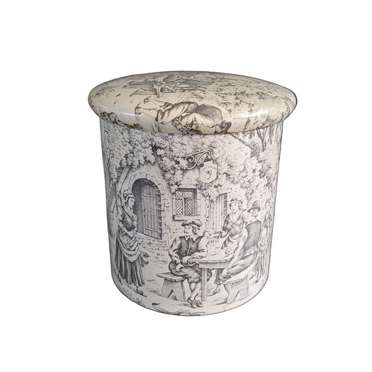 Boîte cylindrique en fer blanc motif Jouy - Ref 709