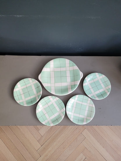 Service à dessert - Plat et 4 assiettes Hossegor faïencerie des Salins - Ref 916