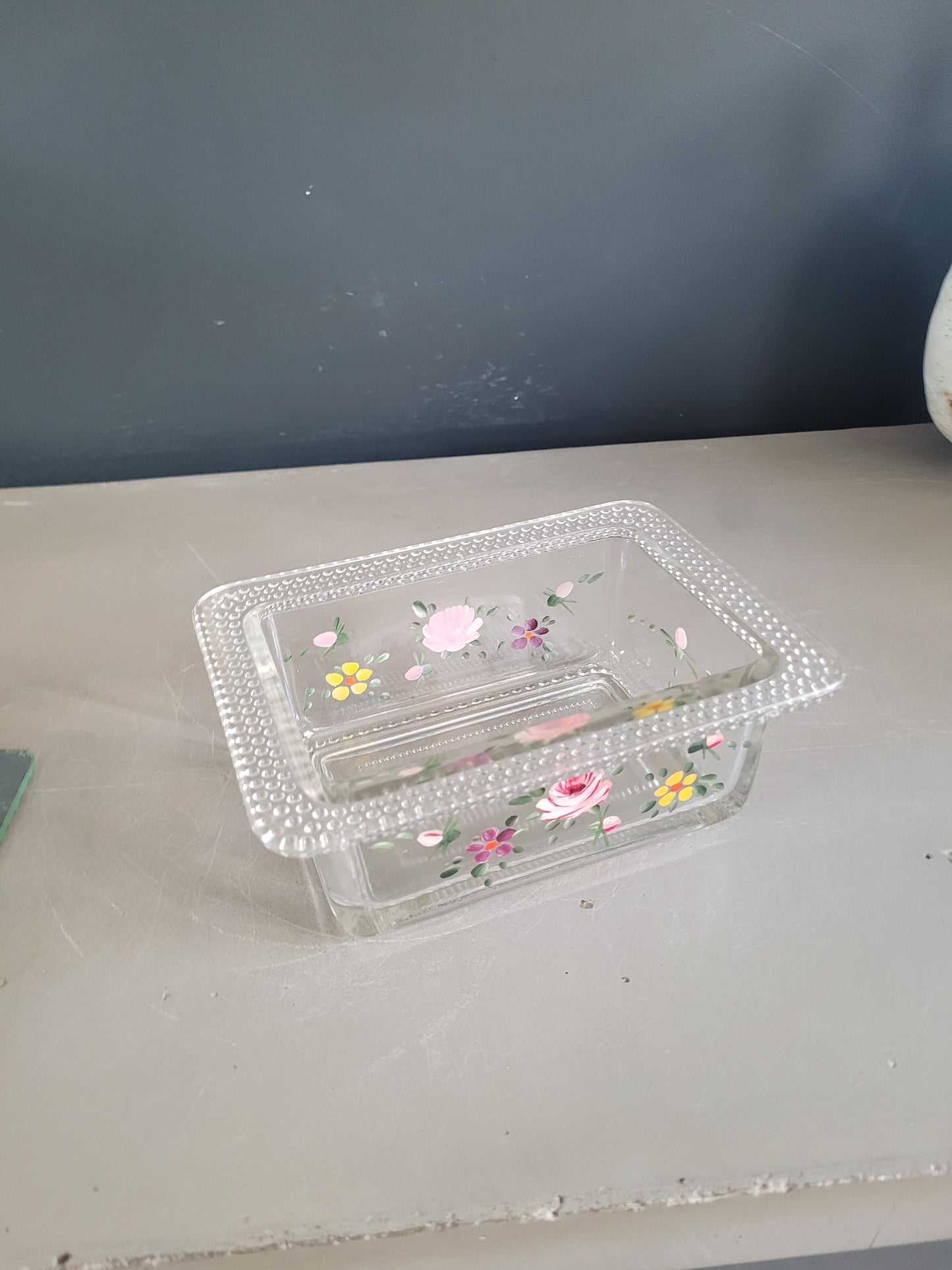 Boîte à sucre en verre peint à la main avec couvercle miroir - Ref 875