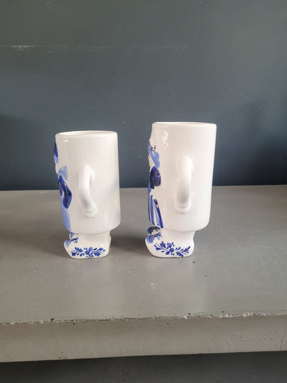 Paire de chopes Delft Blaw peintes à la main - Ref 673
