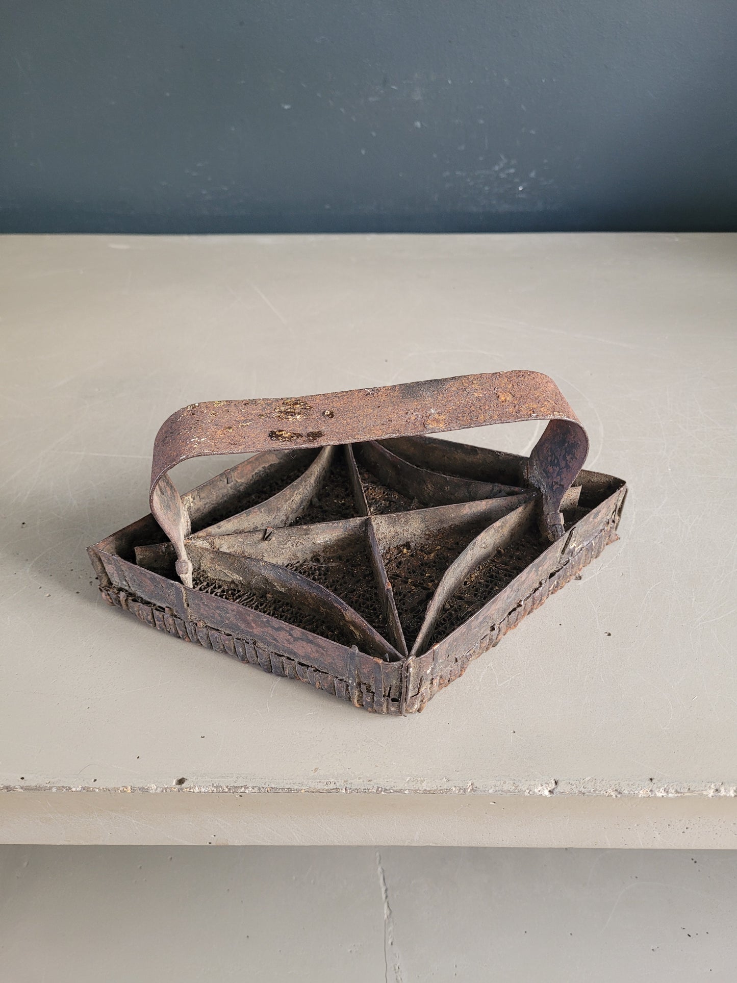 Ancien bloc d'impression en cuivre - Tampon textile motif losanges - Ref 846